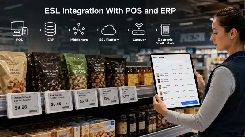 POS এবং ERP এর সাথে ইলেকট্রনিক শেল্ফ লেবেল ইন্টিগ্রেশন: APIs, ডেটা ম্যাপিং, ত্রুটি হ্যান্ডলিং এবং...